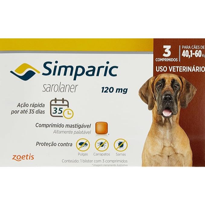Kit com 3 Comprimidos Antipulgas e Carrapatos Simparic Cães de 40,1 a ...