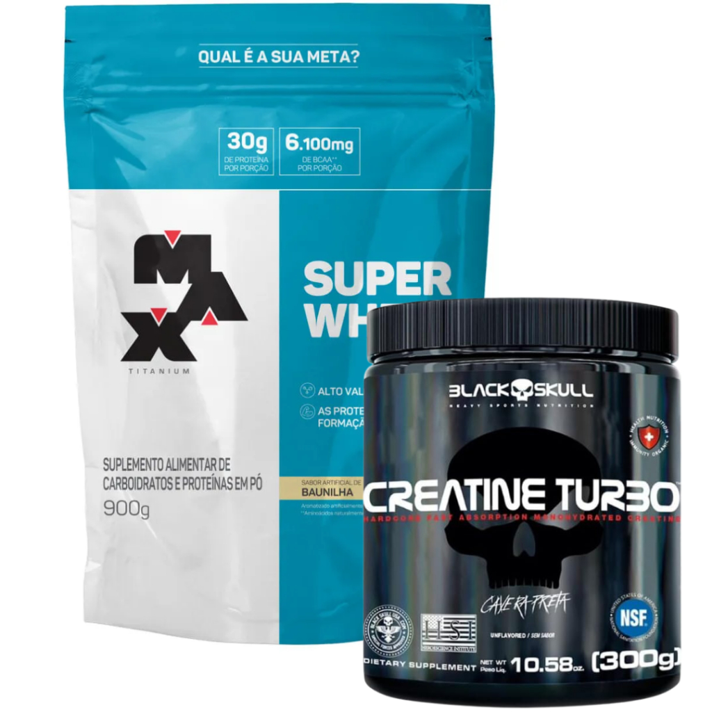 Kit 1x Super Whey 900g Max Titanium + Creatine Turbo 300g BlackSkull
