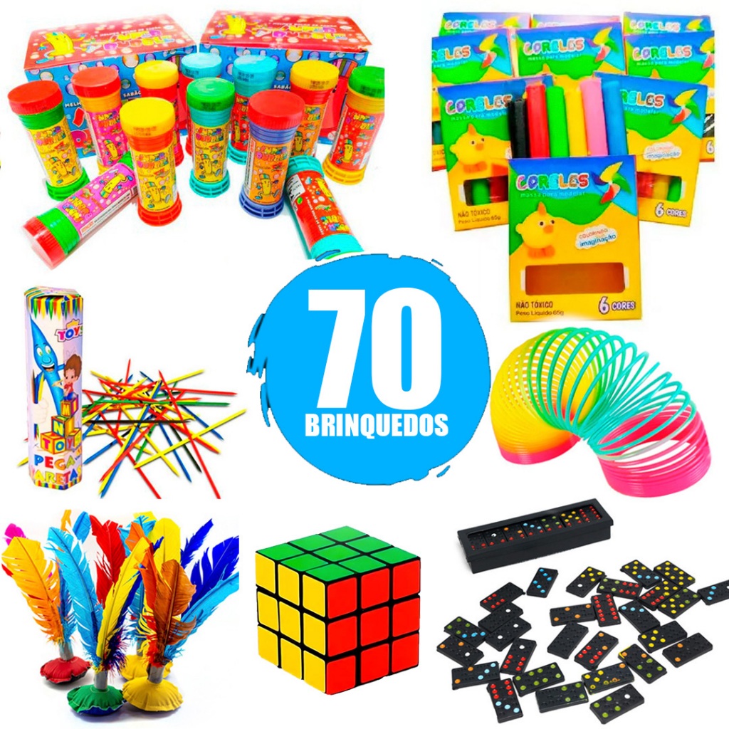 Kit 70 Brinquedo Lembrancinha Sacolinha Surpresa Infantil Mola Maluca ...