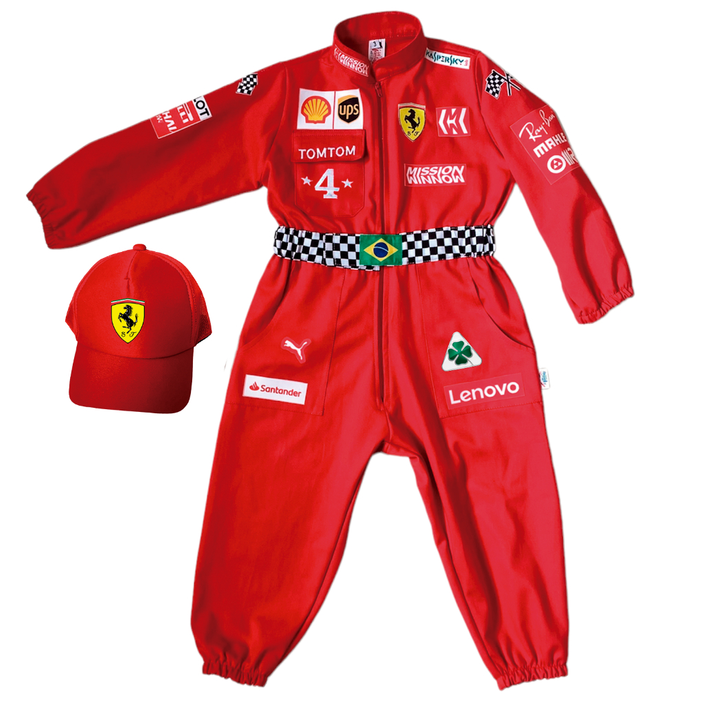 Fantasia Macacão Piloto tipo Formula 1 Ferrari, personalizado para ...