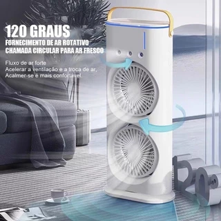 MINI Refrigerador De Ar Ventilador Umidificador Dupla Giratório+rgb Camada Ventilador Climatizador Ar C/ Reservatório