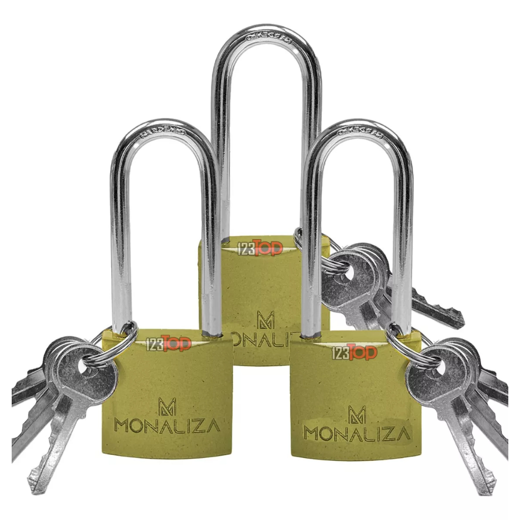 Kit 3x Cadeado Haste Longa Grande 32mm Portão C/ 3 Chaves Para Armário