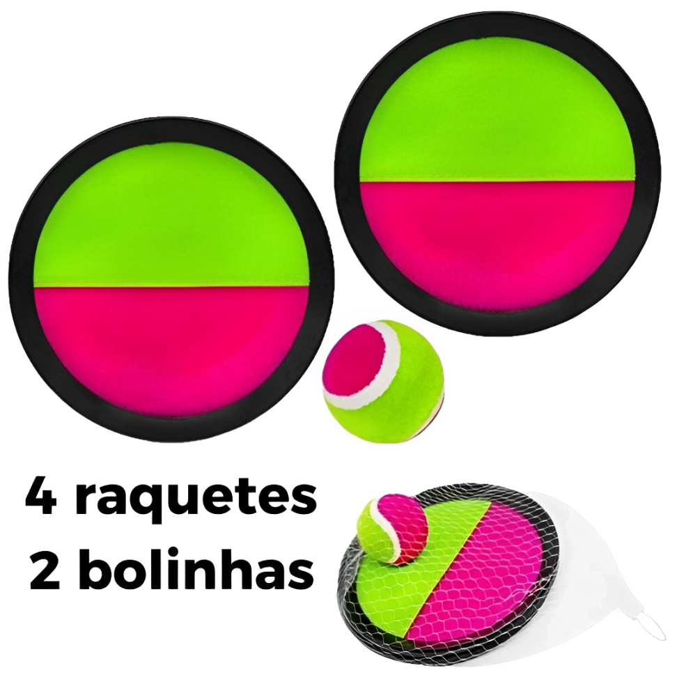 Kit 2 Pares de Raquetes de Velcro + Bolinhas Jogou Grudou Diversão Total