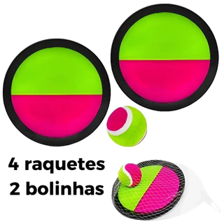 Kit 2 Pares de Raquetes de Velcro + Bolinhas Jogou Grudou Diversão Total