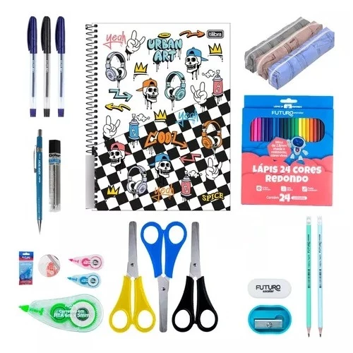 Kit Material Escolar Ensino Médio Faculdade 37 Itens Aulas