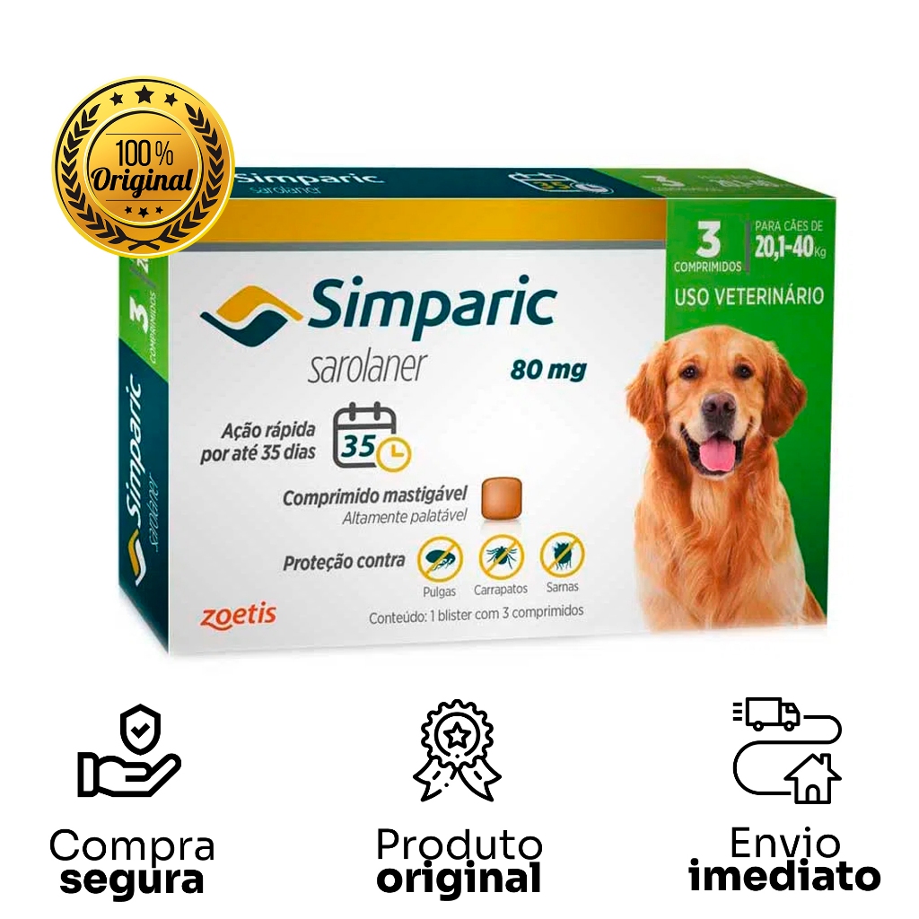 Combo Antipulga Simparic 80 Mg 20 A 40 Kg (c/ 3 Comprimidos) | Shopee ...