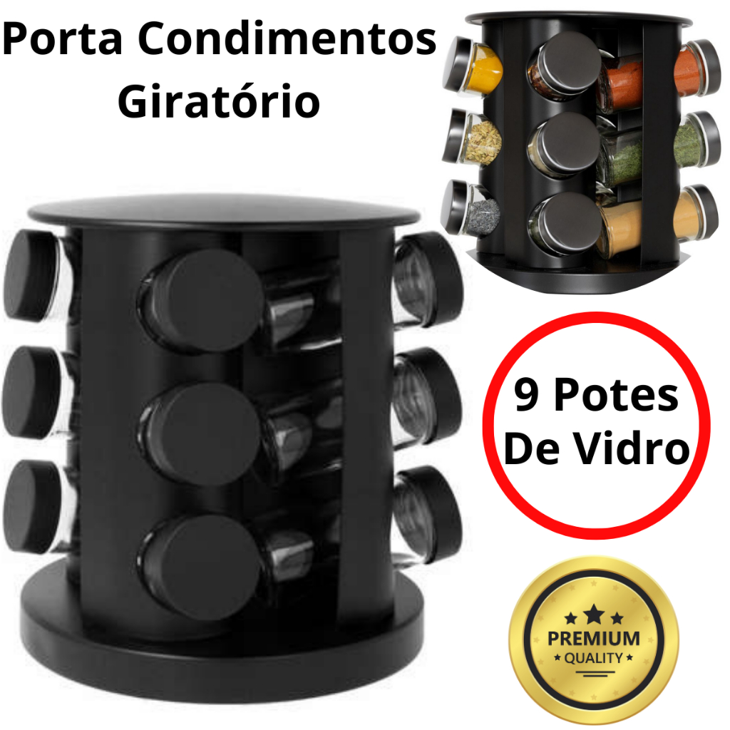 Porta Condimentos Temperos Girat Rio Potes Vidro G Com Tampa