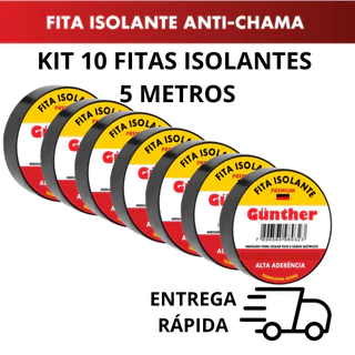 Kit 10 Fitas isolante 5 Metros Alta Qualidade Anti-Chama Gunther