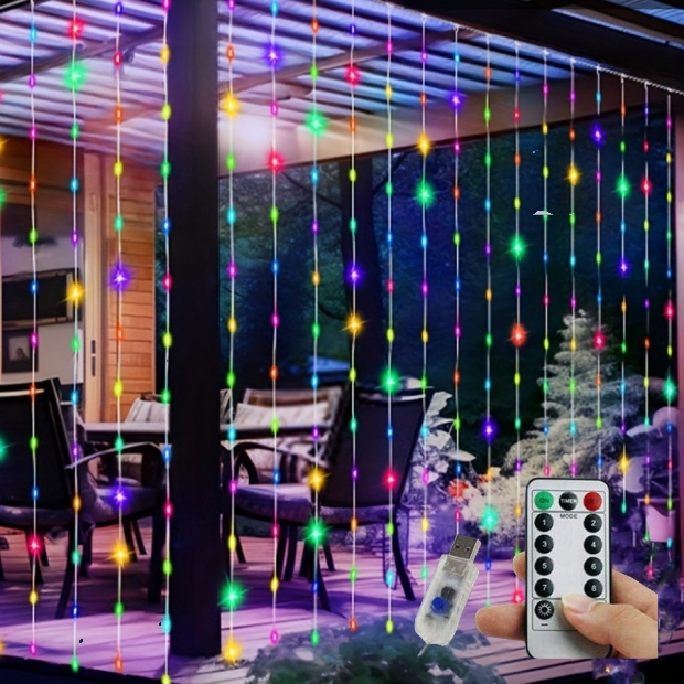 Janela Cortina led pisca pisca 4x3 metros Luzes Cordas 8 Modos Controle ...
