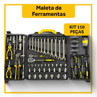 Jogo de Ferramentas Aço Cromo Vánadio Alicate Bits Chave 110 Peças Qualidade Profissional Maleta