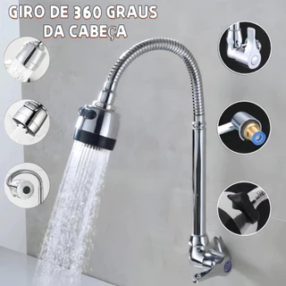 Inox Prata Torneira com chuveiro com rotação de 360° Cozinha Luxo Parede Promoção