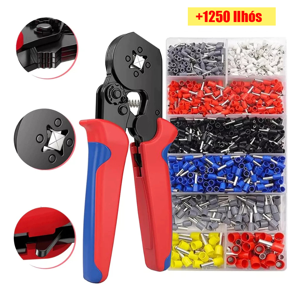 Alicate Crimpar Prensa +Box Com 1250Terminal Ilhos Tubolar 0,25 Até 10mm HSC8 6-4A