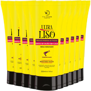 KIT 10 MÁSCARA REDUTORA DE VOLUME VIA CHARM ULTRA LISO HIDRATAÇÃO