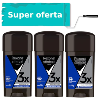 KIT C/3 DESODERANTE CREME REXONA CLINICAL MEN CLEAN 58G 3UND