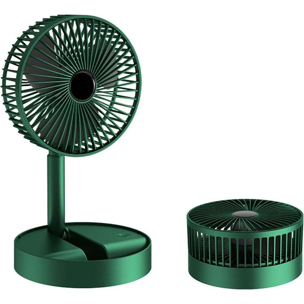 Ventilador de Mesa Portátil USB e Recarregavel com Bateria Embutida Dobrável Altura Ajustável Verde