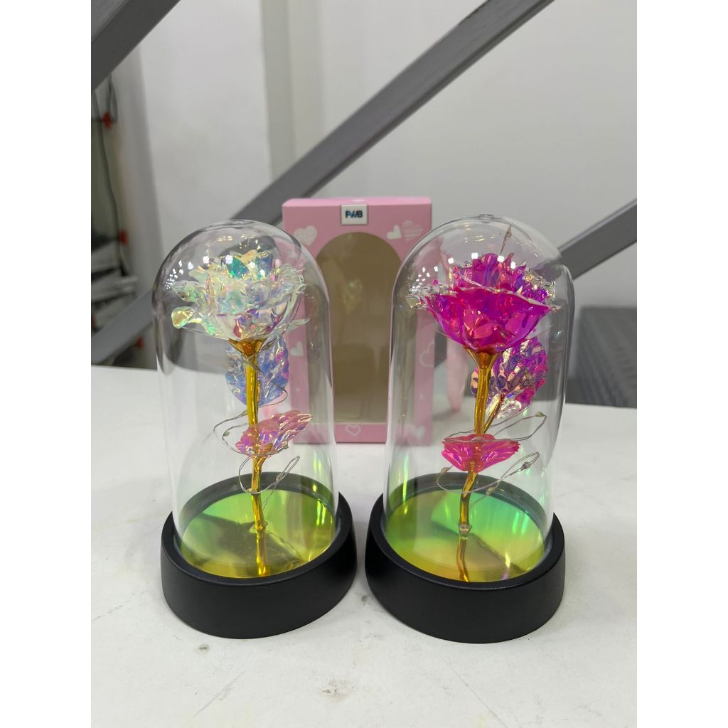 Mini Luminária Rosa Eterna Flor Rosa Cúpula Acrílico com LED de BATERIA ...