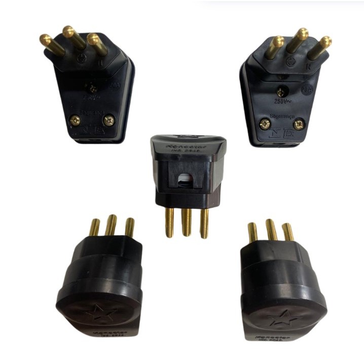 Plug Macho Triangular 90º Maciço Prensa Cabo kit 10 Amperes fino ou 20 ...