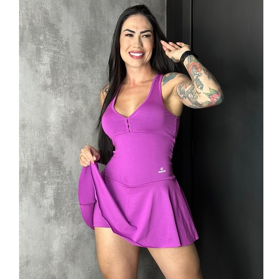 Macaquinho Saia Moda Fitness Bojo Removível Vestidinho Beach Tenis