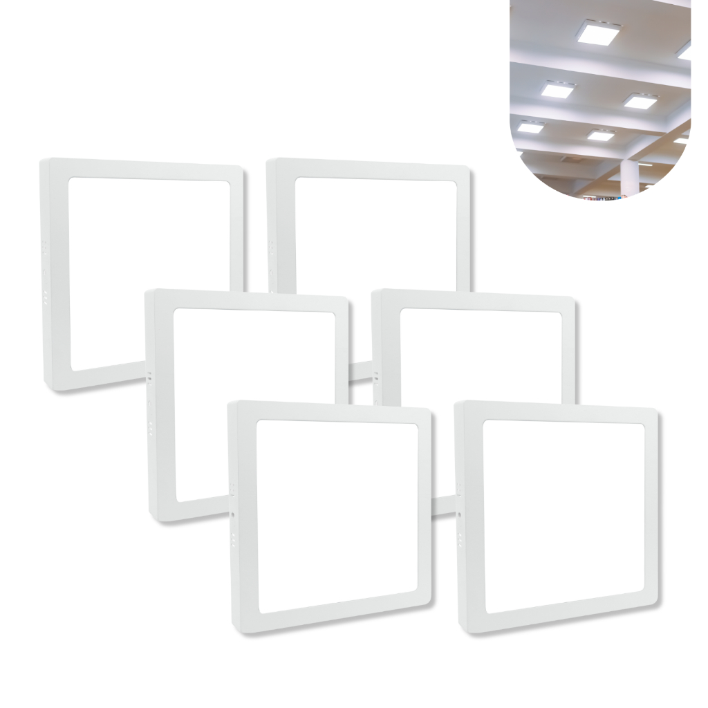 Kit 6 Painel Led Plafon Sobrepor 25w Quadrado Branco Frio