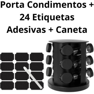 Porta Temperos Condimentos Giratório 6 e 9 Potes Vidro 90G com Tampa Dosadora + Etiquetas Adesivas — foto 4 — Achou Levou Brasil