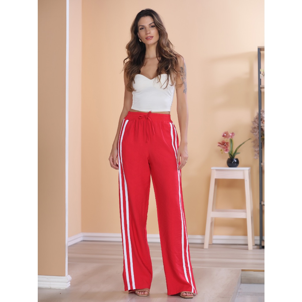 Calça Moletom Feminina CalÃ§a Com Listras Laterais Feminina Calça