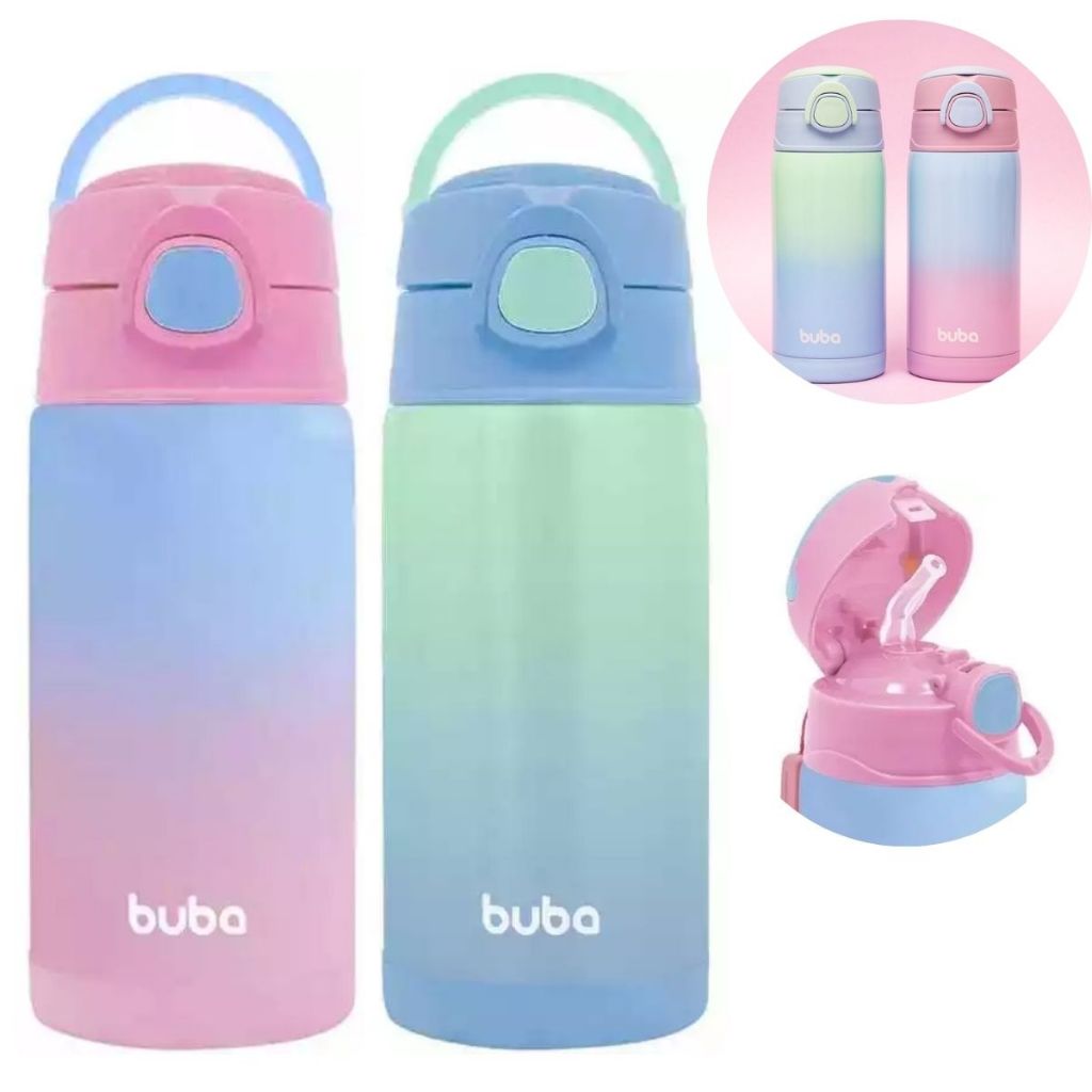 Garrafa Térmica Infantil Buba Degrade Inox Parede Dupla Com Canudo ...