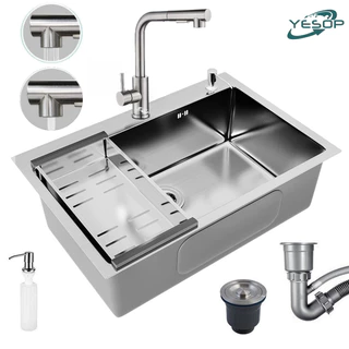 Cuba Pia Inox 304 Gourmet Cozinha 60x45cm Com Torneira E Acessórios Cor Prateado Yesop