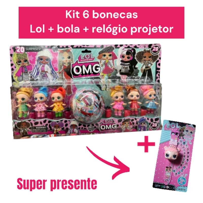 KIT CARTELA BONECAS LOL COM CABELO RELOGIO ANALÓGICO PROJETOR DE