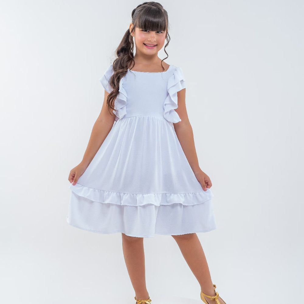 Vestido Branco Luxo em Crepe Dunas Ano Novo Formatura ABC Infantil
