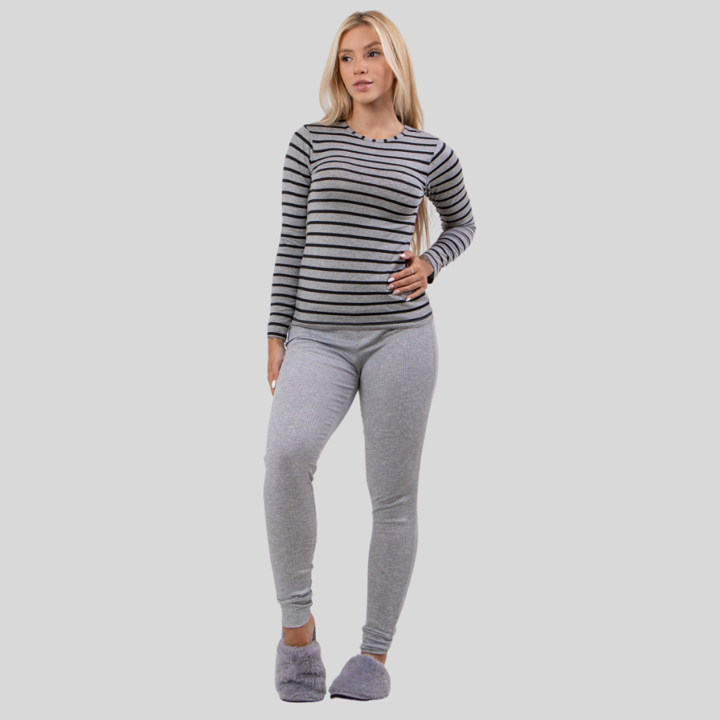 Pijama de Frio Feminino Listrado Linha Noite Ribana Viscolycra | Shopee ...