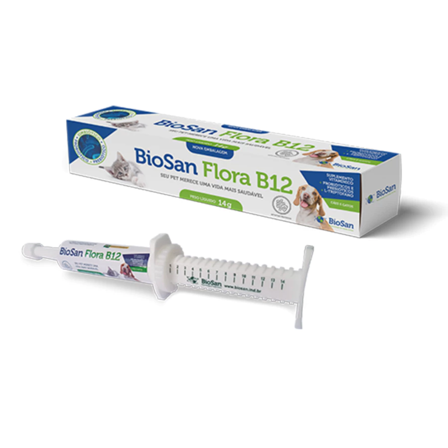 Biosan Flora B12 Probióticos E Prebióticos Cães E Gatos 14g