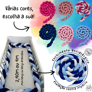 Trança Protetora Avulsa 2,40 ou 4 metros Berço Americano Mini Cama Menino Menina Pronta Entrega em Oferta na Shopee