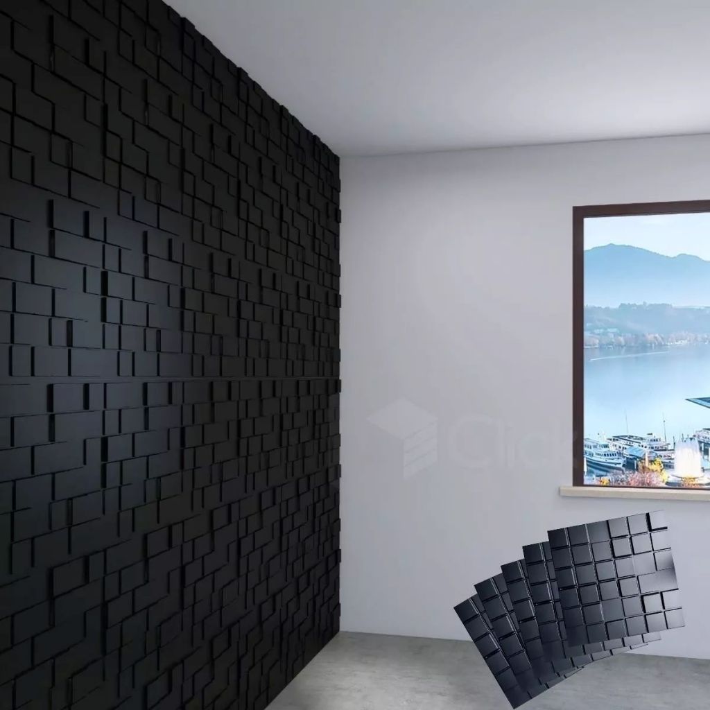 Kit 5 Placas De Pvc Preto Revestimento 3d Painel Decoração Alto Relevo ...