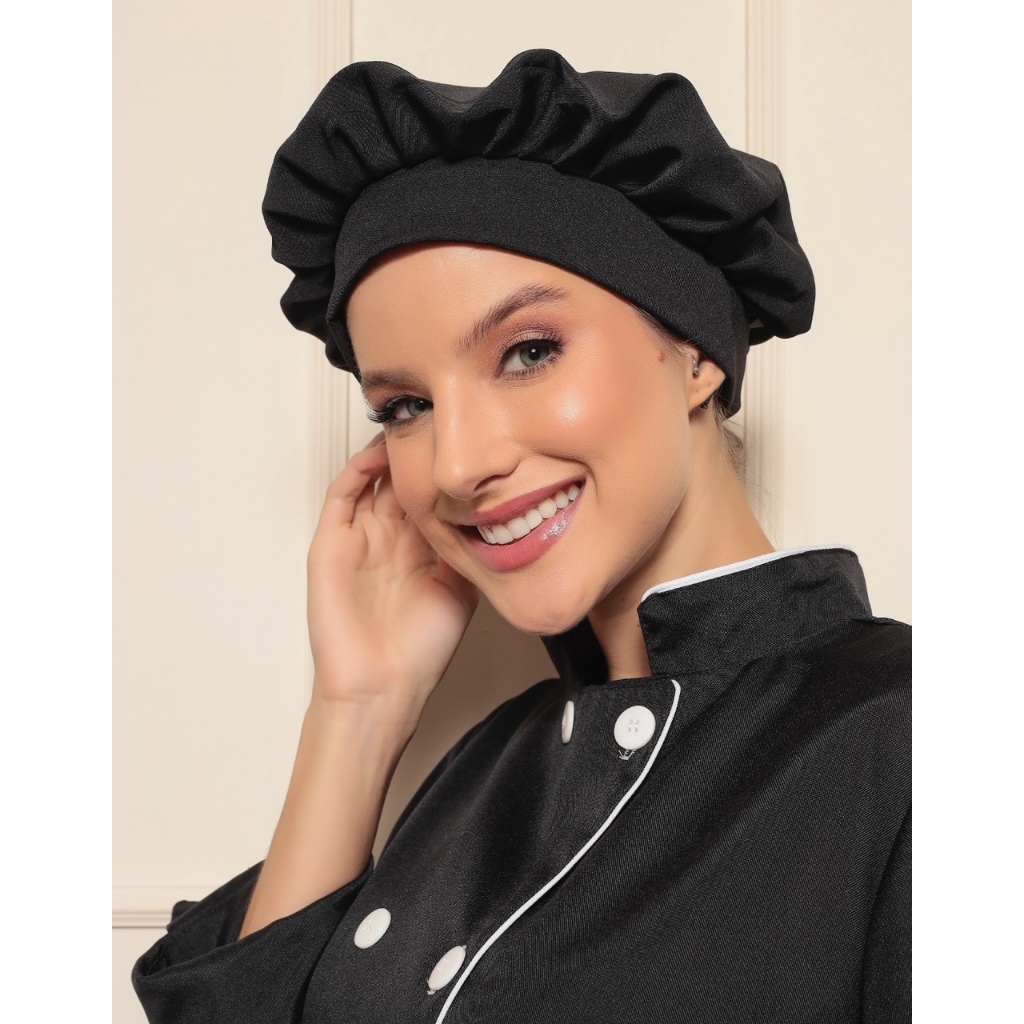 Touca Chapéu Chef Cozinha Preto Willian Gardenia Uniformes