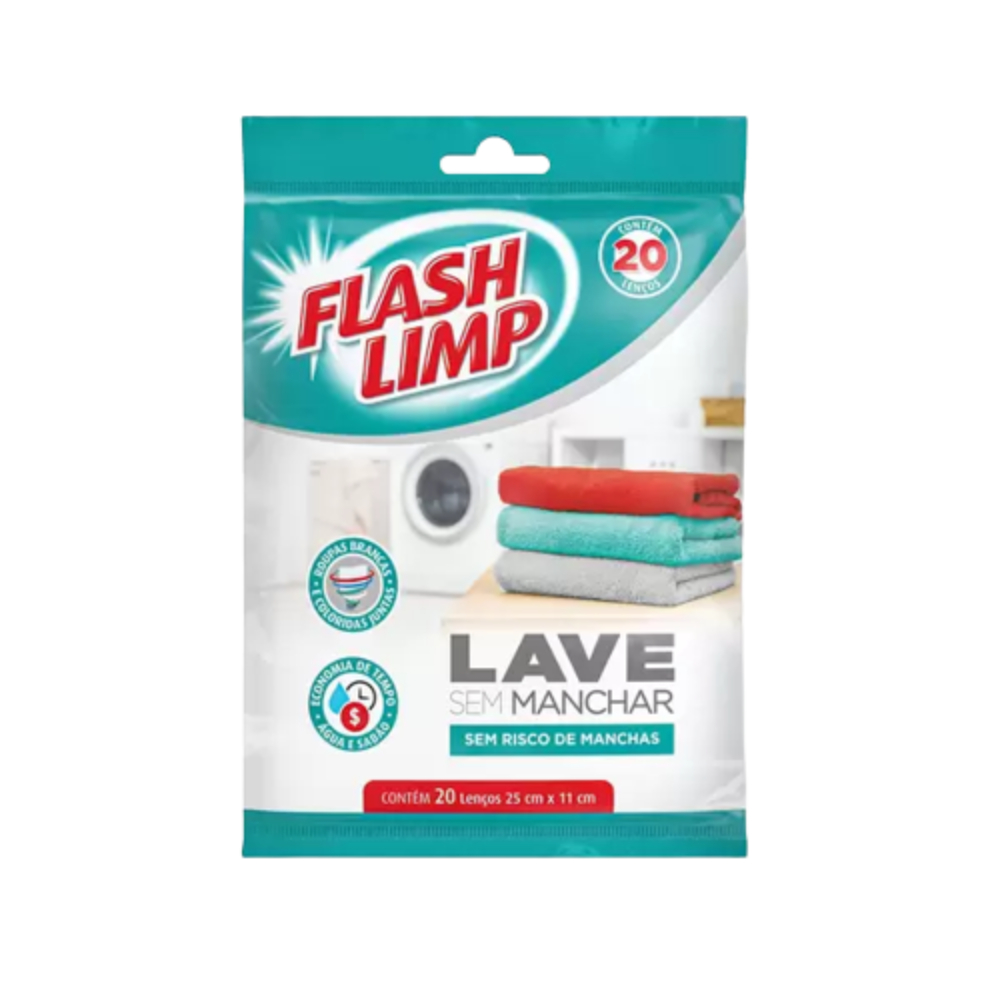 Lenço Lave Sem Manchar Flash Limp Anti Manchas Com 20 Unidades | Shopee ...