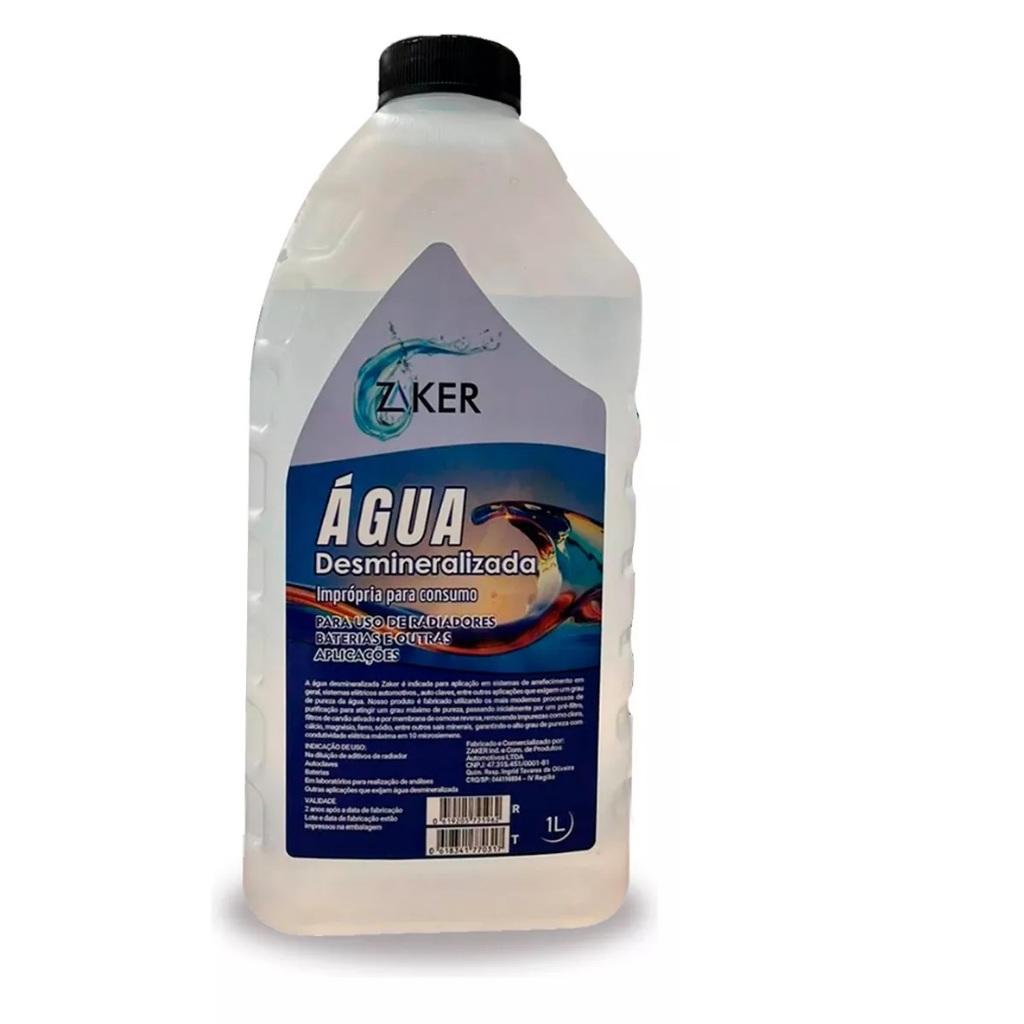 Agua desmineralizada radiador 1 litro zaker | Shopee Brasil