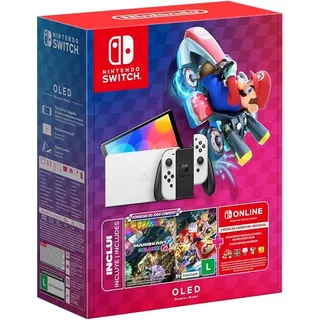 Console Nintendo Switch OLED 64GB Branco Mario Kart 8 Deluxe em Oferta na Shopee