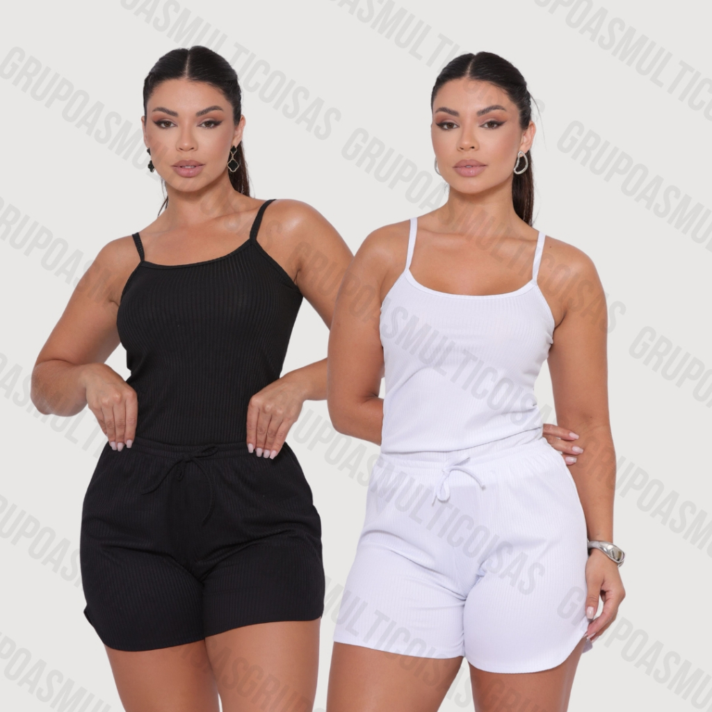 KIT COM 2 CONJUNTOS CANELADOS FEMININOS SHORT+ REGATA VERAO MUITO ...
