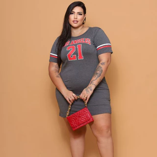 Vestido Camisetão Curve Curvy Estampado Los Angeles Moda Gringa Verão Feminino veste até o 58 Moda Curve