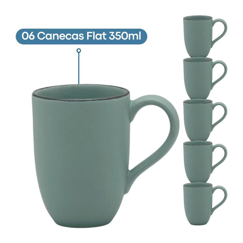 Jogo 6 Canecas Café Chá 350ml Flat Pacifico Verde Acetinado Fosco Oxford