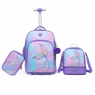 kit Mochila Infantil Menina de Rodinha Impermeável Lancheira