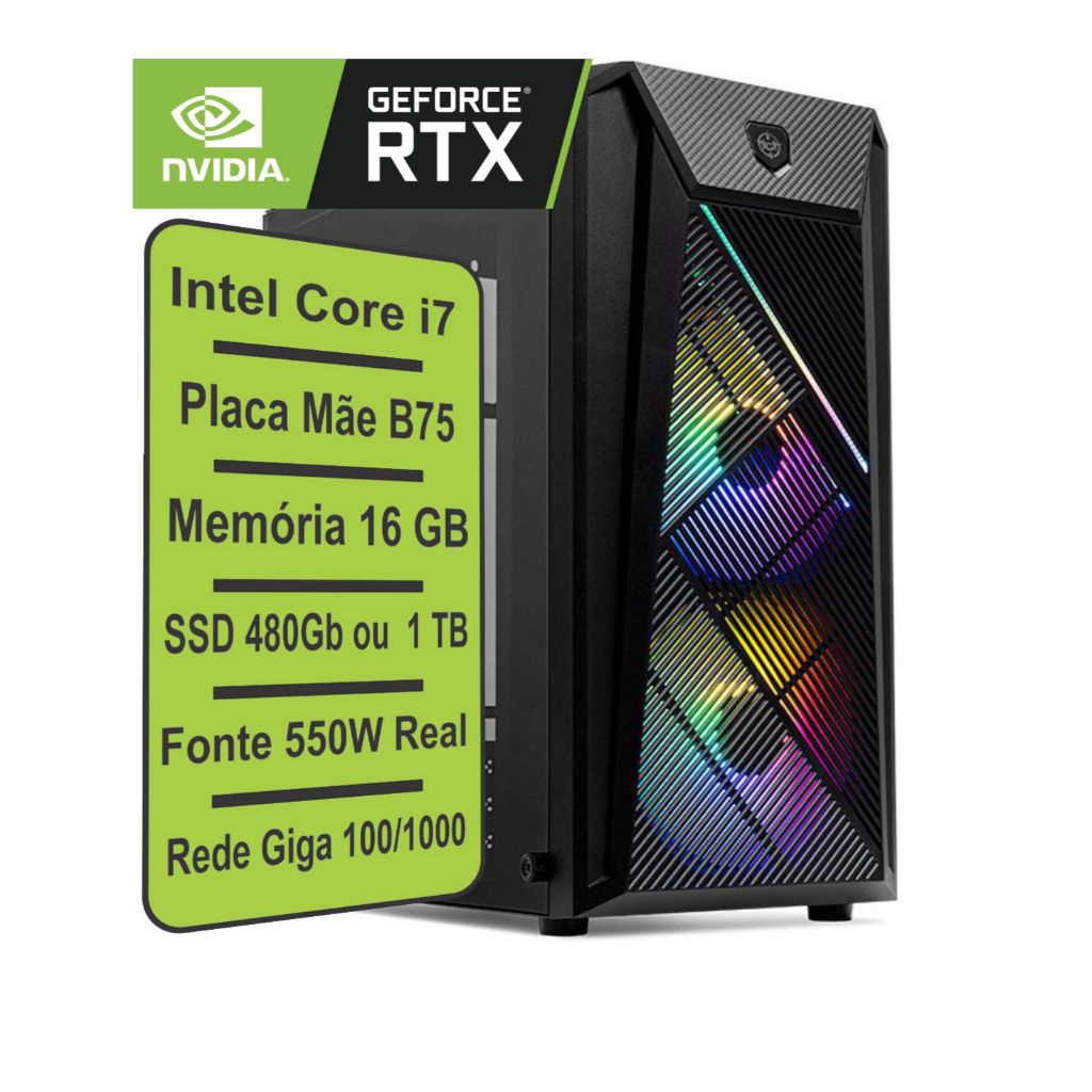 Pc Gamer Intel I7 3770 16gb Placa mãeB75 + Ssd 480gb ou 1Tb
