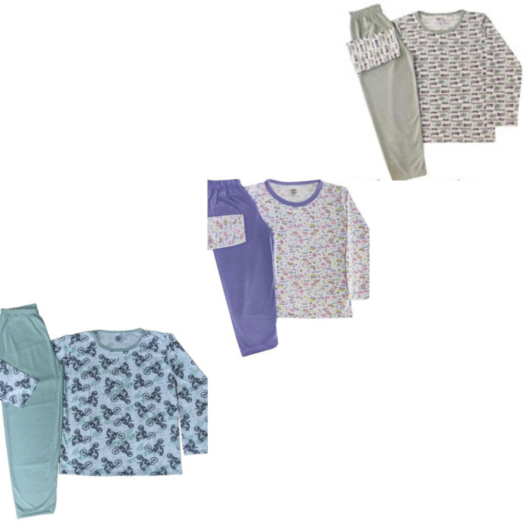 kit  3 Conjuntos de Pijama Inverno  Infantil Meninos Masculino menina feminino tamanho 4 ao 16 em Oferta na Shopee