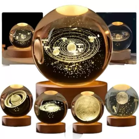 Luminária Decorativa Globo LED Lua Via Láctea Sistema Solar Bola De Cristal Mesa