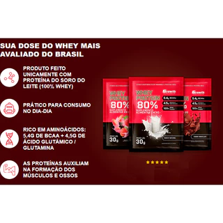 DOSE Whey Protein Suplementos Concentrado 80% Sachês de 30g - Growth Supplements