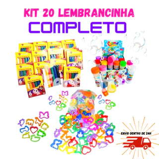 Kit 20 Cx Massinha de Modelar + 20 Bolha de Sabão + 20 Cortador Molde Festa Lembrancinha Infantil