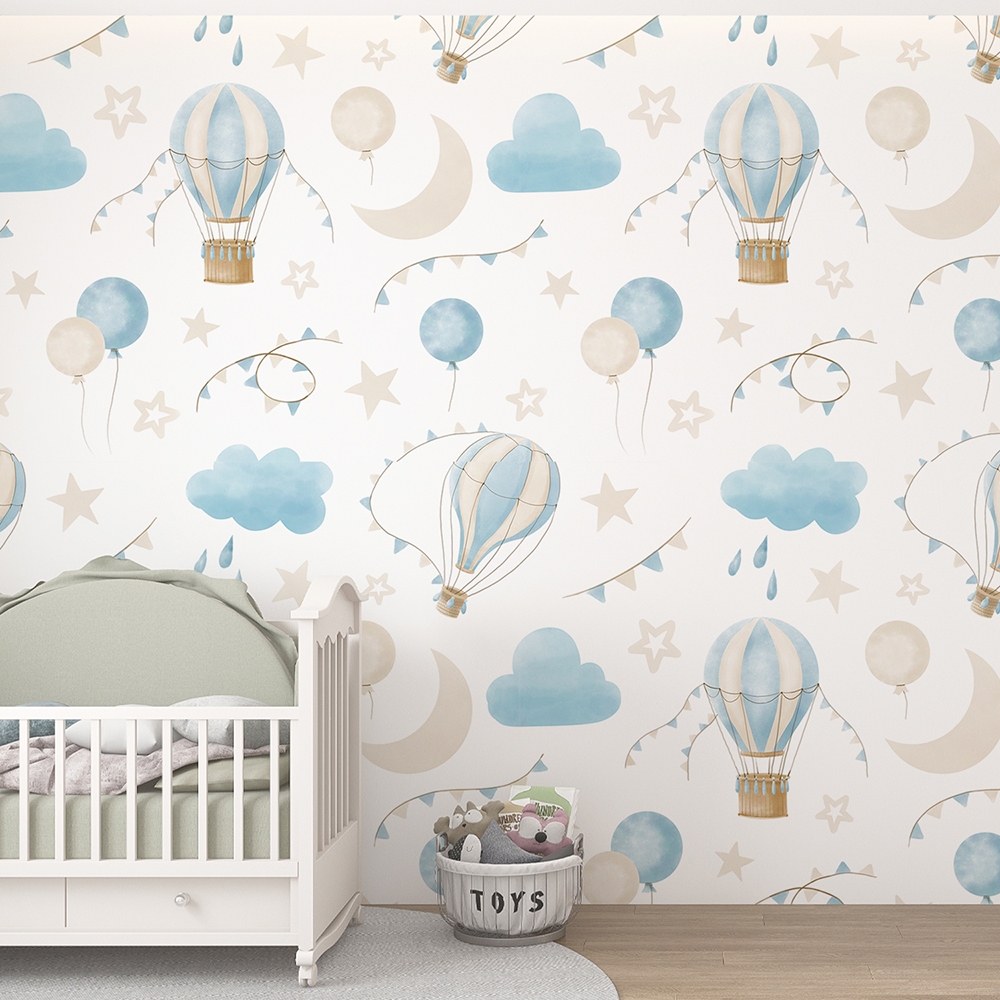 Papel De Parede Adesivo Infantil Balões Azul - Vinil Autocolante ...