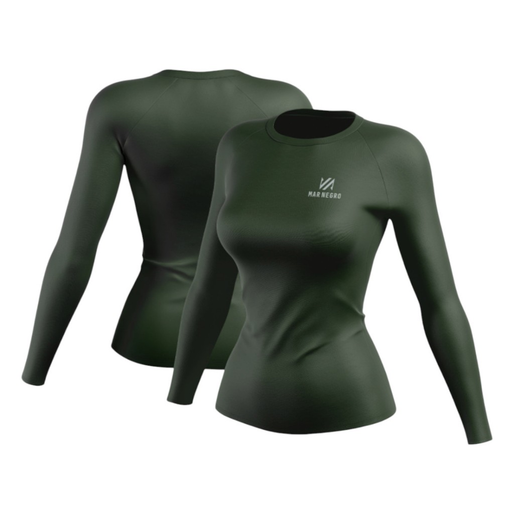 Camiseta de Pesca Mar Negro Slim Feminina Verde Musgo - UV 50+