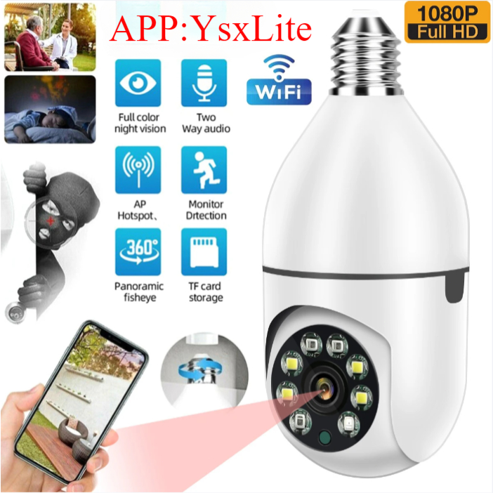 360 Câmera Bulbo Home Panorama Wifi IP Security Com visão noturna ...