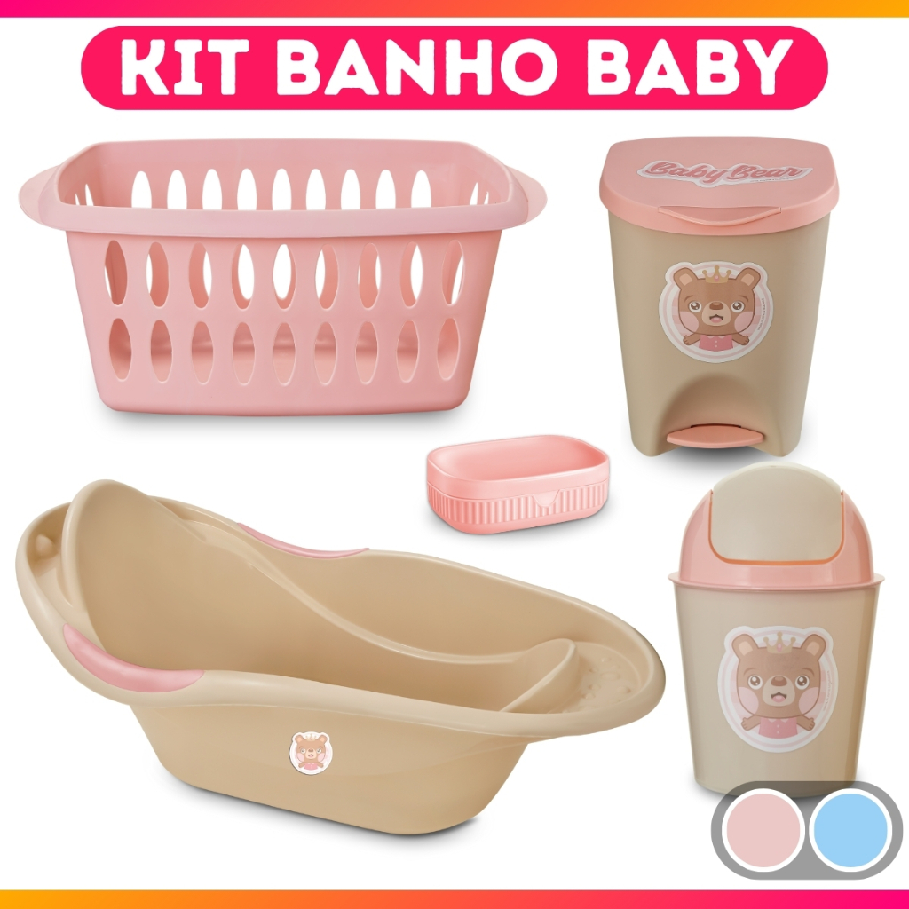 Kit Banho Infantil Completo Banheira Cesto Lixeira 7,5L c/ Tampa Pedal ...